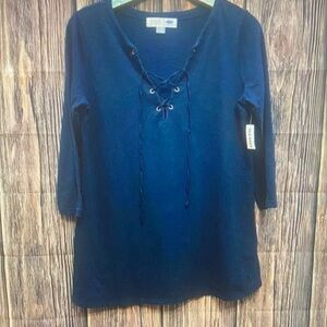 Navy lace up top